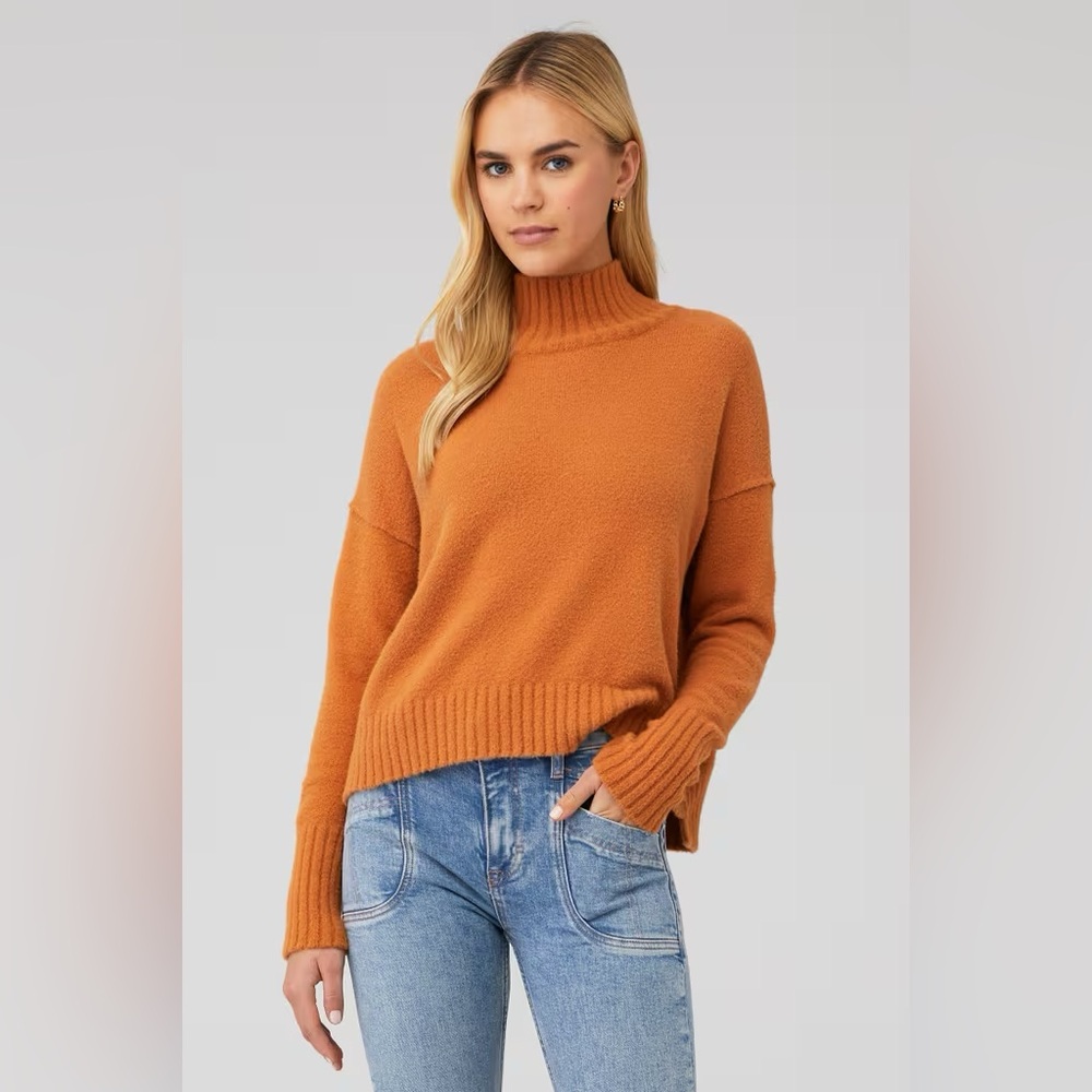 Free People Sweater Ribbed Mock Neck In Pumpkin Pie Cozy Knit Size S